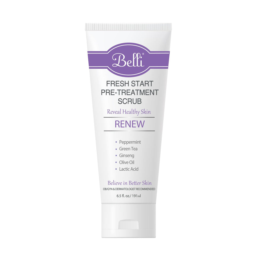 Belli Fresh Start Scrub packaging shown for easy, mess-free routine.