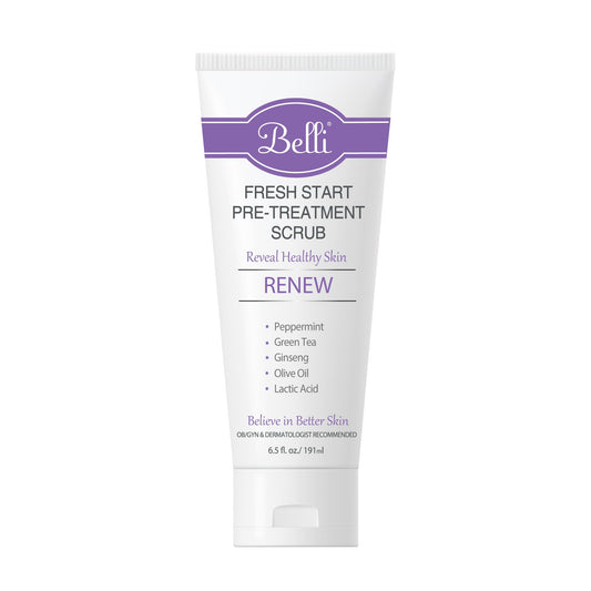 Belli Fresh Start Scrub packaging shown for easy, mess-free routine.