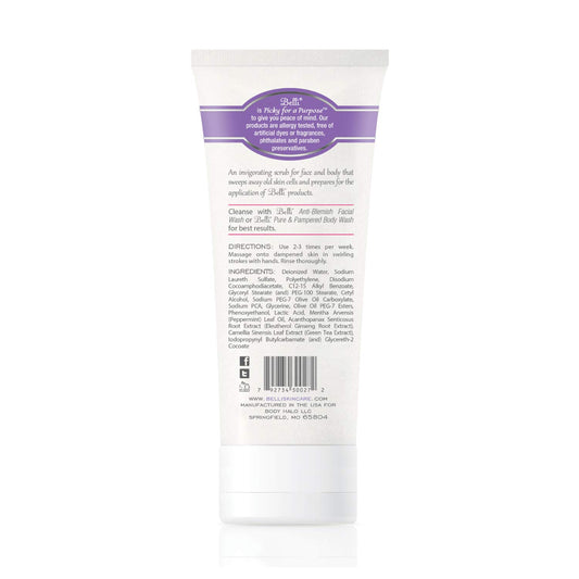 Close-up of Belli Fresh Start Scrub texture with fine grains for gentle exfoliation.