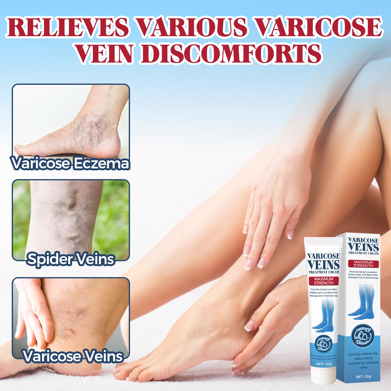 Bellisinno varicose veins cream application showing soothing texture.