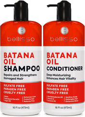 Bellisso Batana Oil Shampoo bottle showing thickening potential for fuller hair.