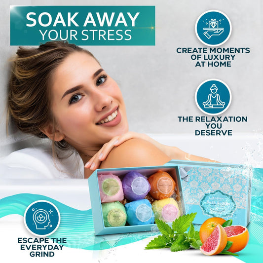 Bellisso bath bombs with Dead Sea salts and oils shown for spa-like indulgence.