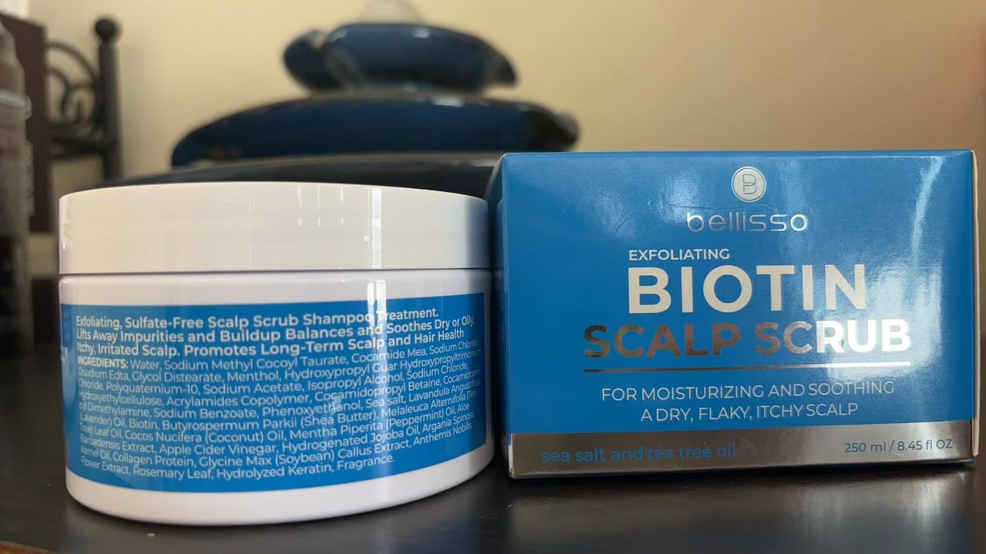 Bellisso Biotin Scalp Scrub sulfate-free cleanser ideal for sensitive scalps.