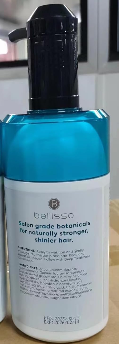Bellisso Biotin Shampoo application routine image suggests simple daily use.