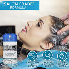 Bellisso Biotin Shampoo sulfate-free label emphasizes gentle care for sensitive scalps.