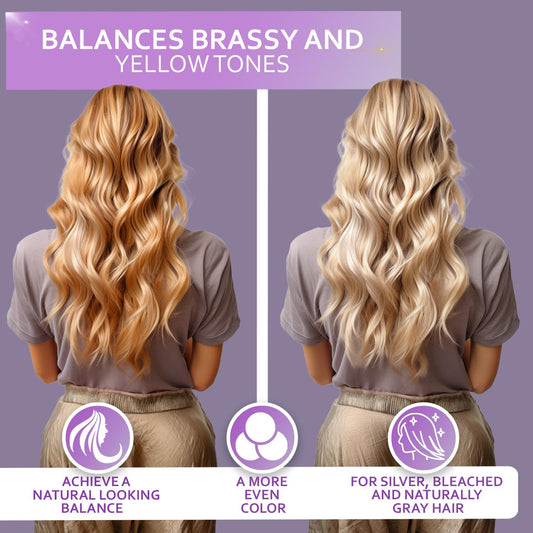 Bellisso Purple Shampoo being poured in hands for easy application and even coverage.