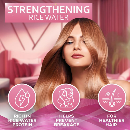 Bellisso Rice Water Spray label close-up highlighting rosemary and biotin ingredients.