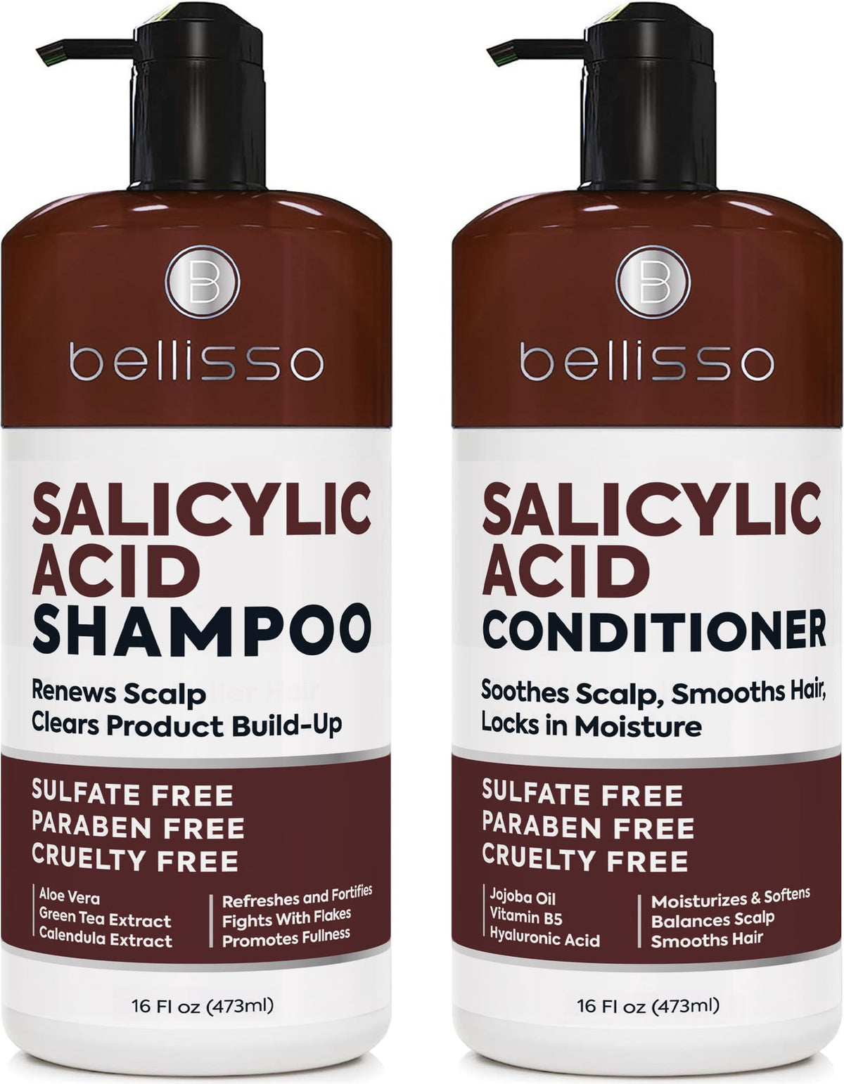 Bellisso Salicylic Acid Shampoo bottle demonstrates exfoliation for a refreshed scalp.