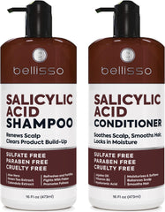 Bellisso Salicylic Acid Shampoo bottle demonstrates exfoliation for a refreshed scalp.