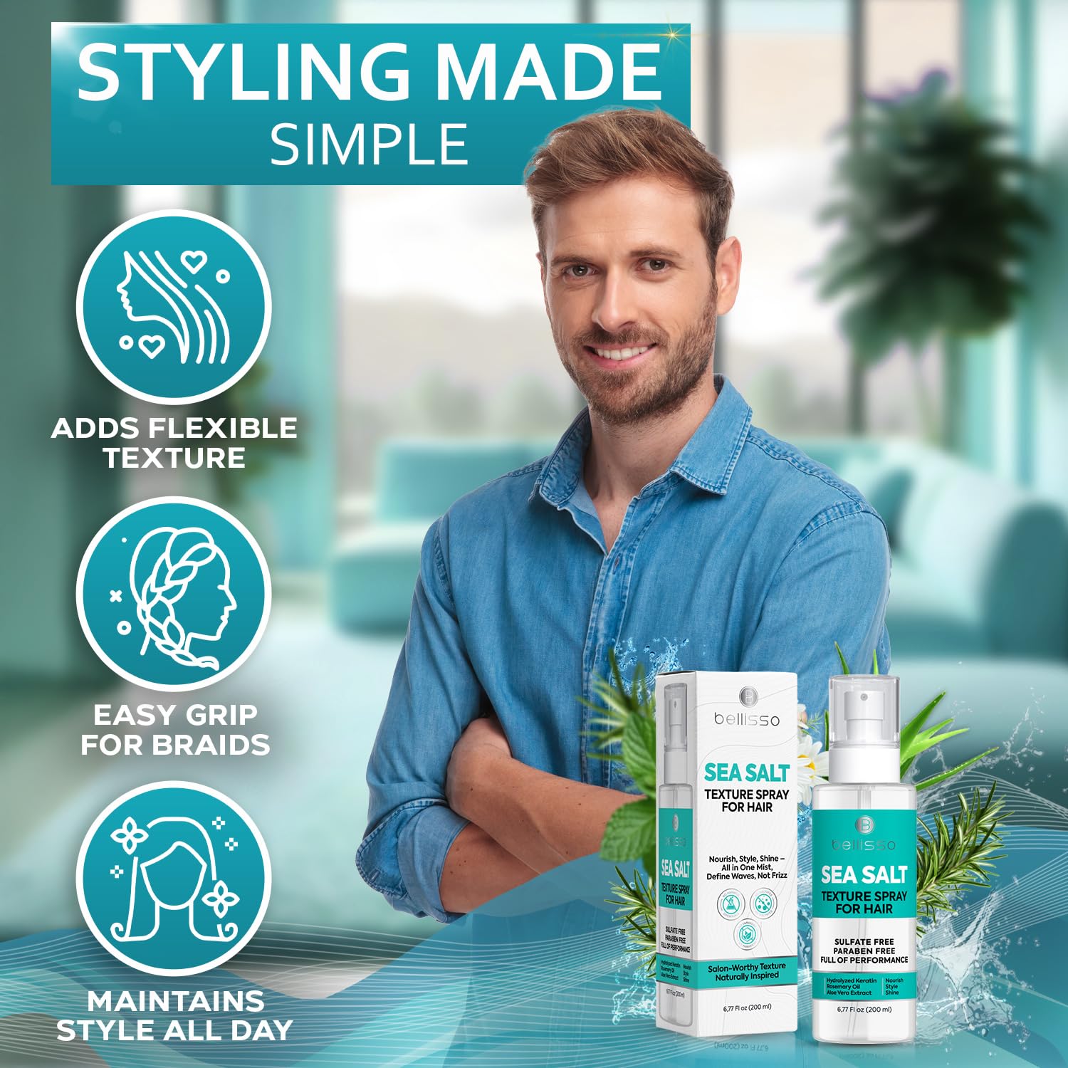 Bellisso Sea Salt Spray travel-size pack enabling on-the-go styling