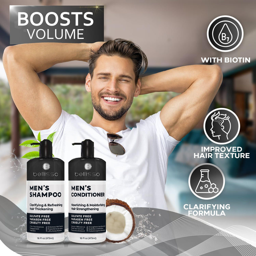 Bellisso tea tree and peppermint scent close-up highlighting refreshing masculine fragrance.