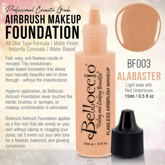 Belloccio 1/2 oz airbrush foundation bottle in buff-light for quick, even application