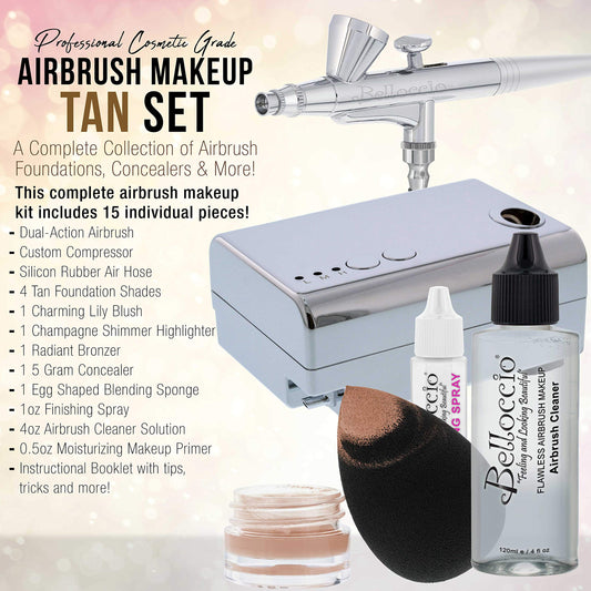 Belloccio airbrush foundation shades offering four tan tones for a precise match