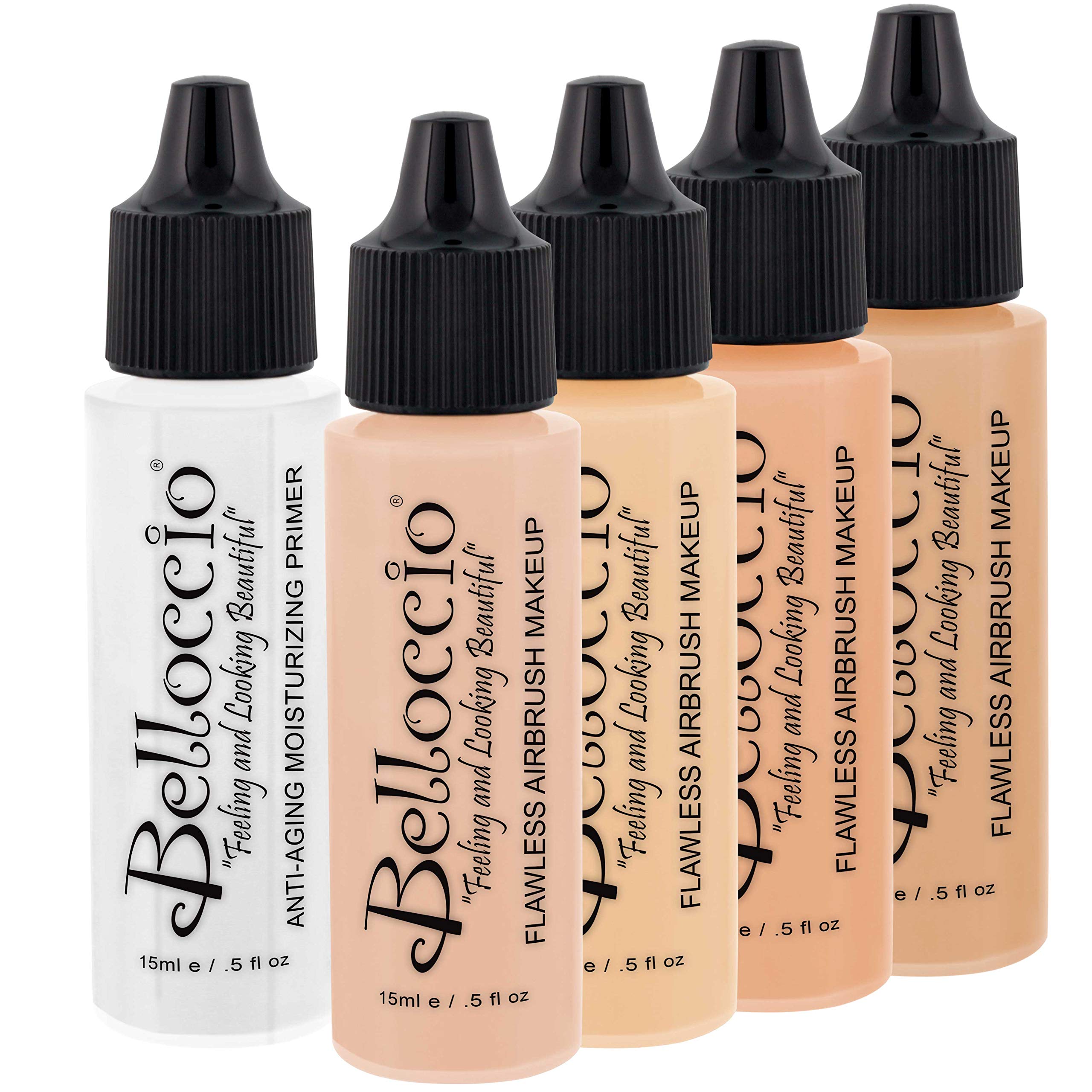 Belloccio Fair Color Shade Foundation Set bottles offer natural coverage with dual pink and yellow undertones.