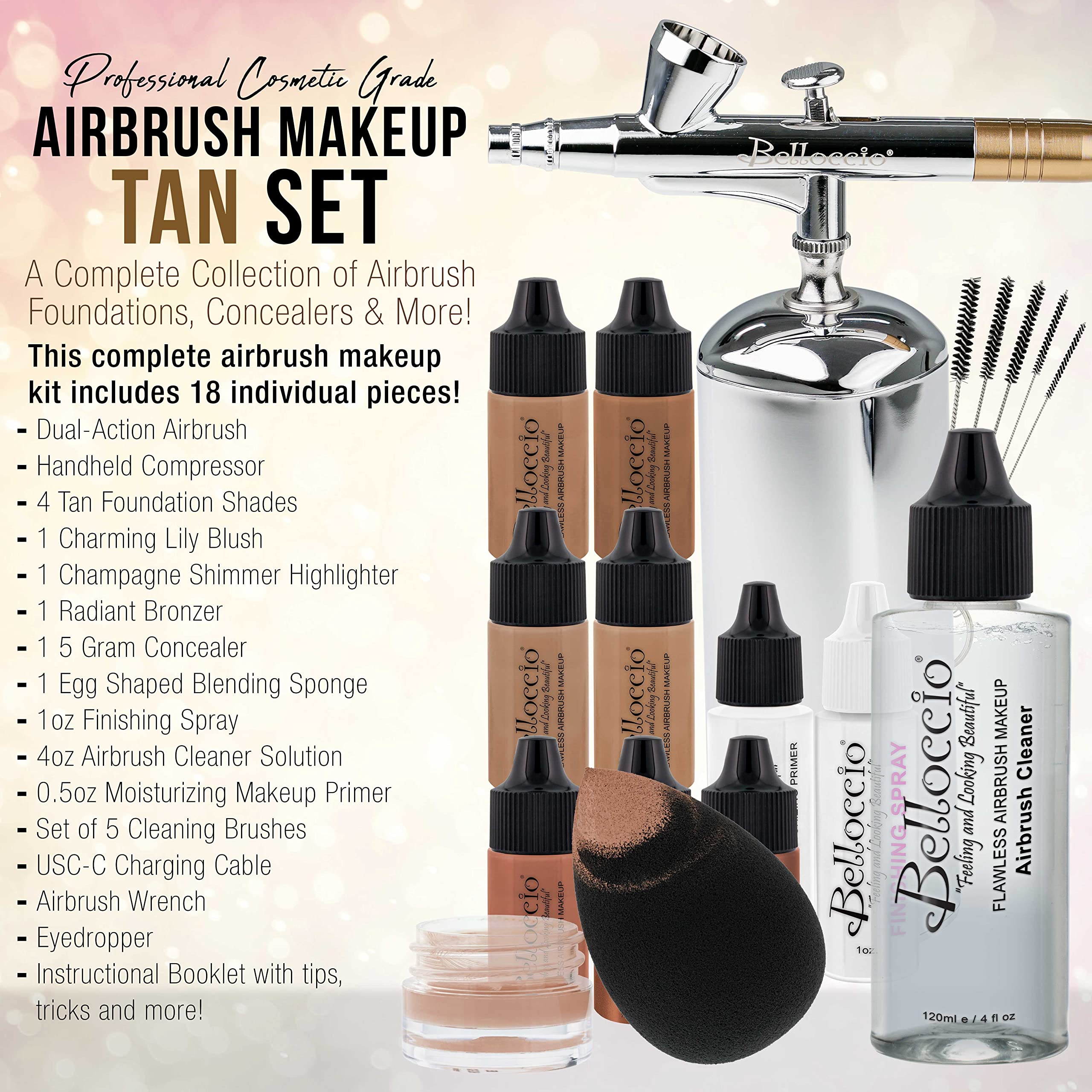 Belloccio four tan foundation shades for versatile, accurate skin matching
