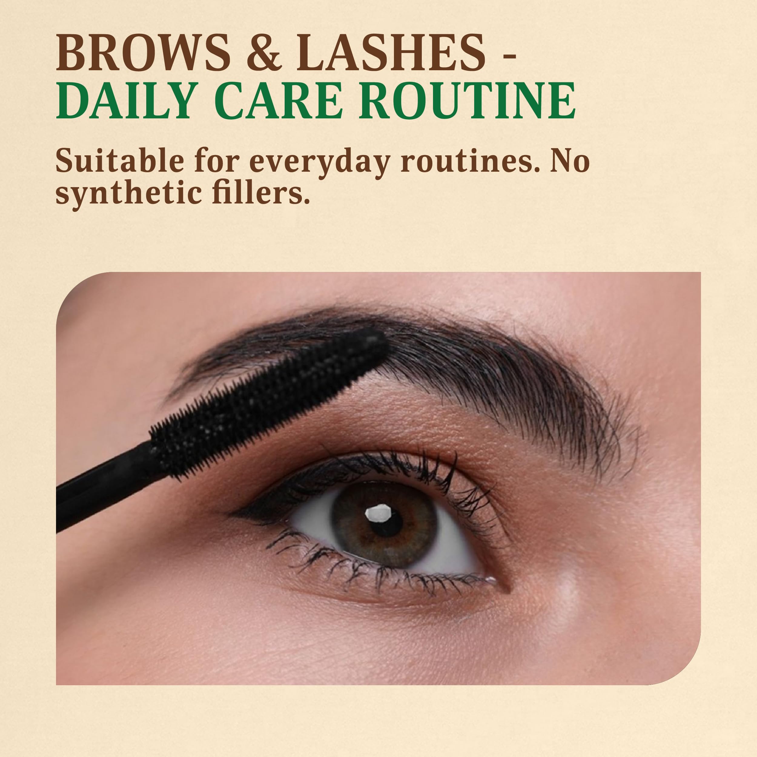 BELMAK castor oil applied to brows and lashes for conditioning.