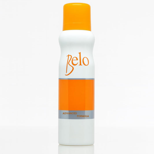 Belo Essentials Advanced Formula Deodorant Spray bottle for all-day odor control.