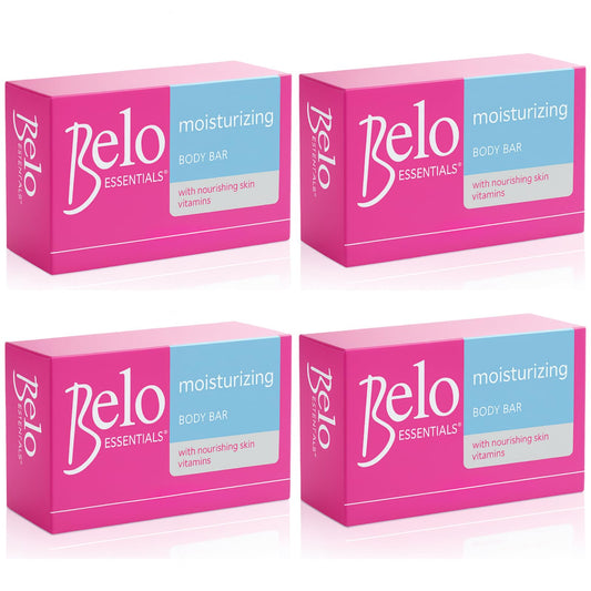 Belo Essentials moisturizing body bar four-pack front view for daily hydration.