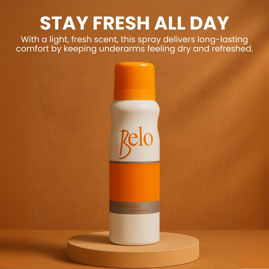Belo Essentials advanced spray bottle showing quick-dry action for fast dressing.