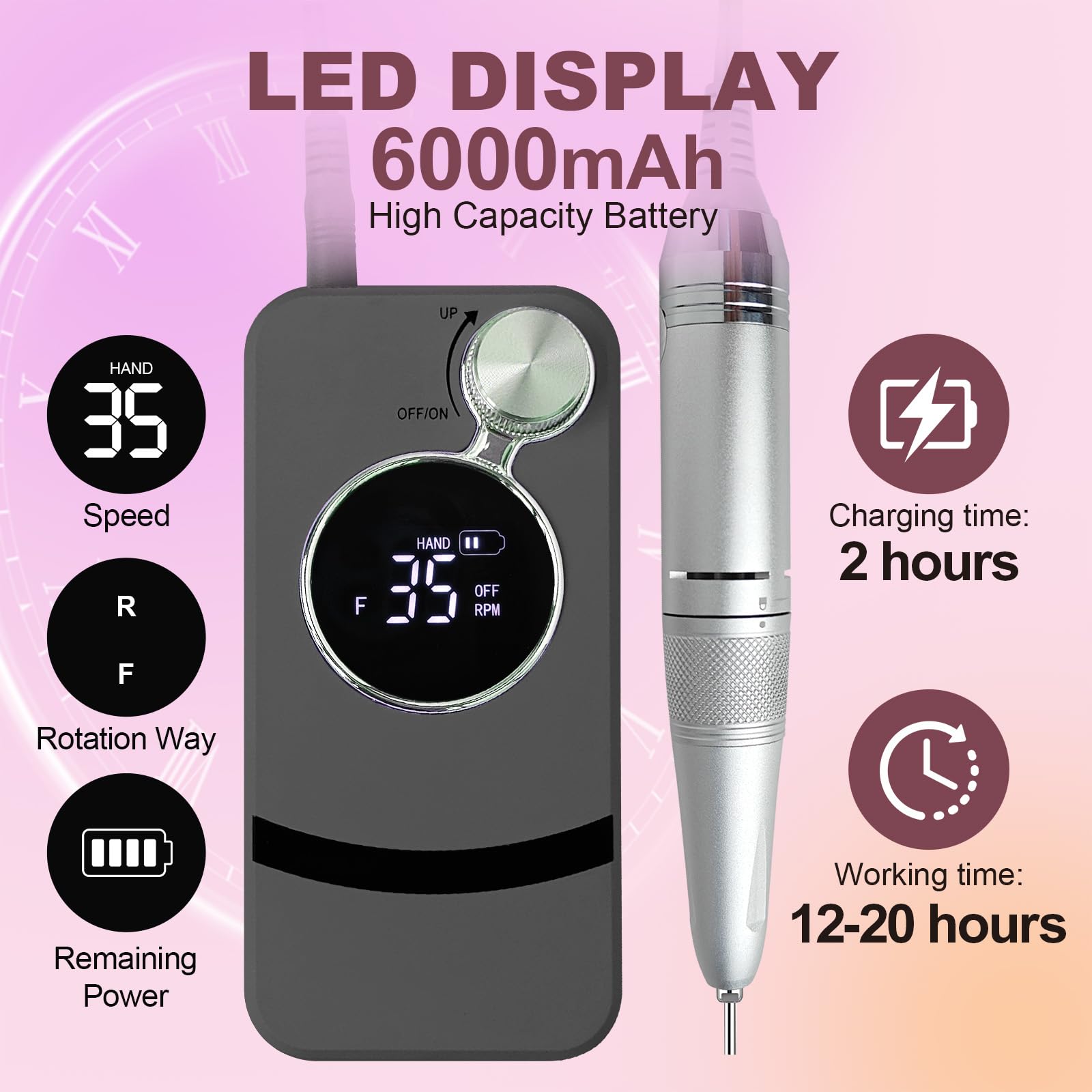Belovedone nail drill battery 6000mAh for long-lasting cordless use.