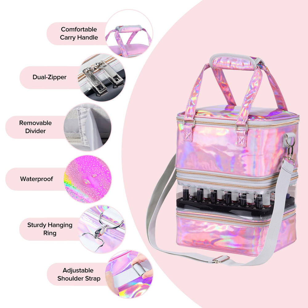Beloving nail kit with shoulder strap enables hands-free travel.
