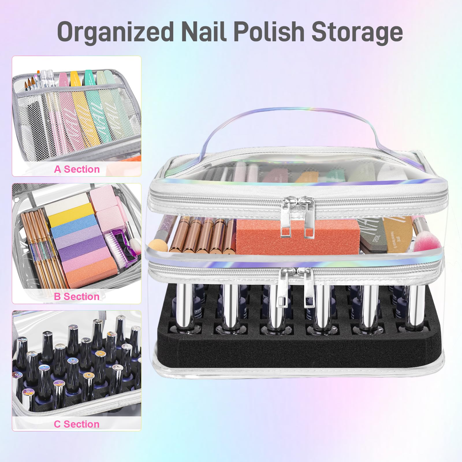 Beloving organizer dual-layer design keeps polishes and tools neatly separated during use.