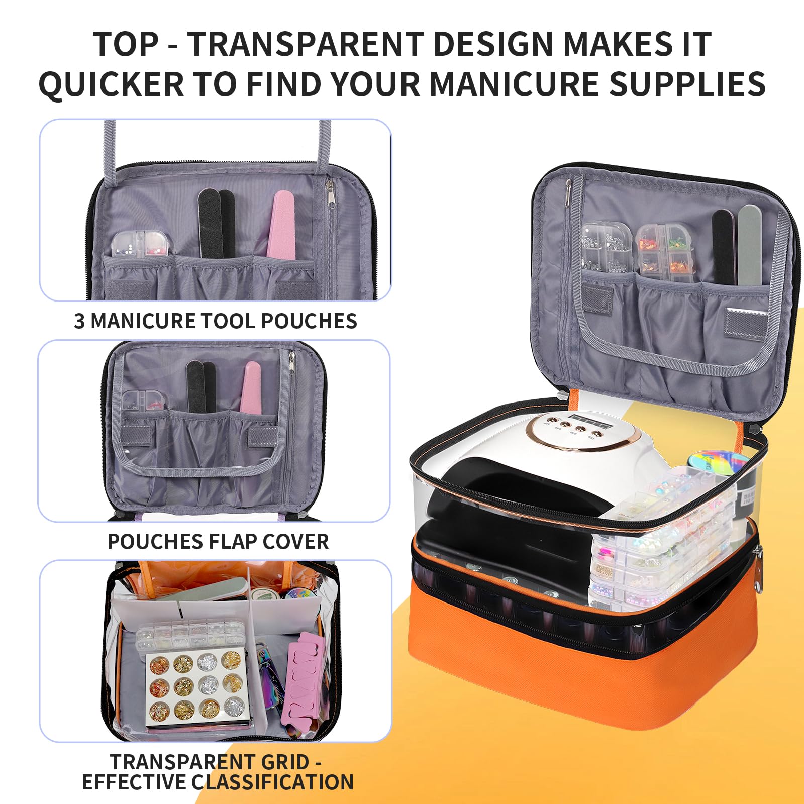 Removable sponge compartment keeps slots adaptable and organized.