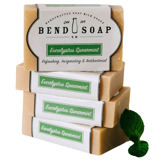 Bend Soap Company goat milk soap with eucalyptus spearmint in a 4-pack for refreshing cleansing.