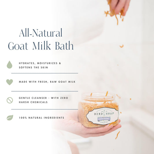 Bend Soap Company Almond Delight Milk Bath label close-up shows natural ingredients.