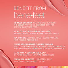 Benefeet Best Foot Forward Peeling Spray close-up shows shea butter and nourishing oils.