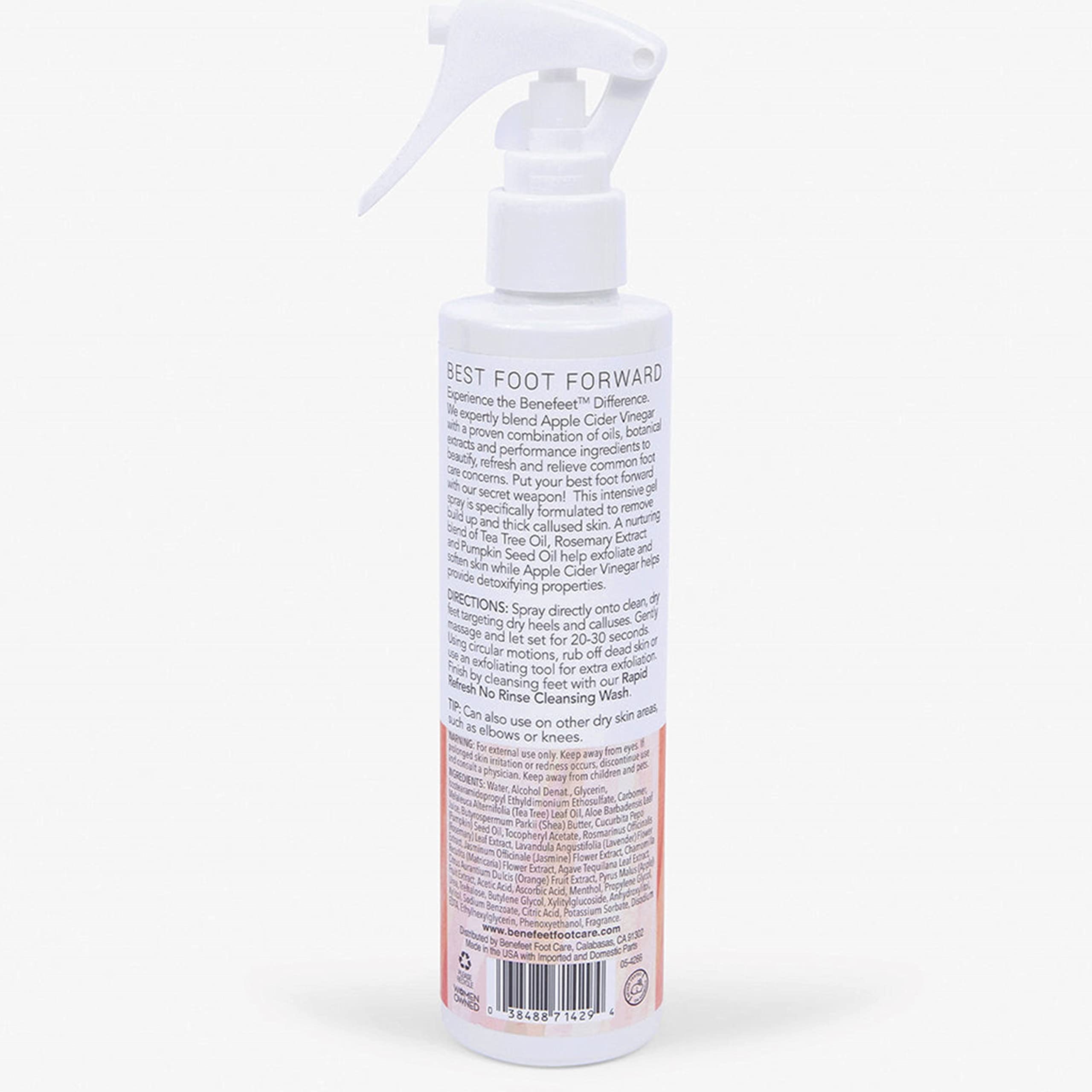 Benefeet Best Foot Forward Peeling Spray close-up of creamy formula ideal for PM routines.