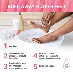 Applying Benefeet Scrub-A-Dub to feet for smooth, refreshed skin