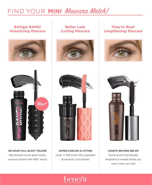 Benefit Theyre Real mini lengthening mascara delivers dramatic length and separation.