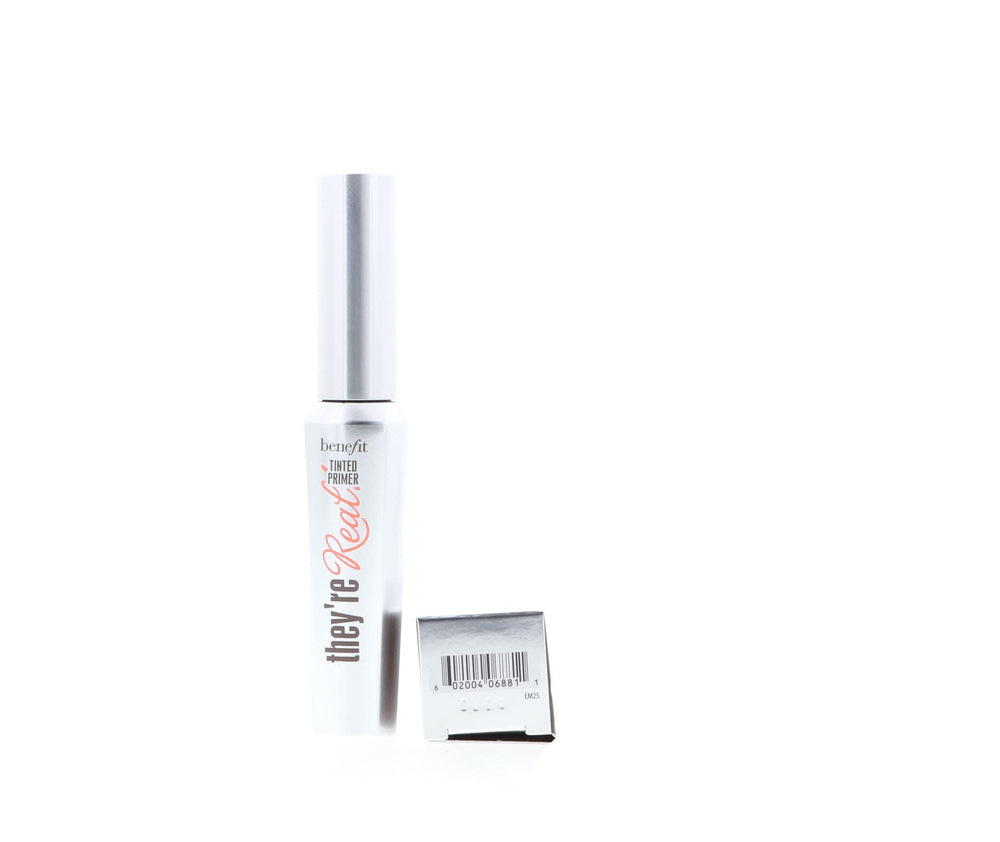 Benefit They're Real tinted lash primer before after look with soft definition.