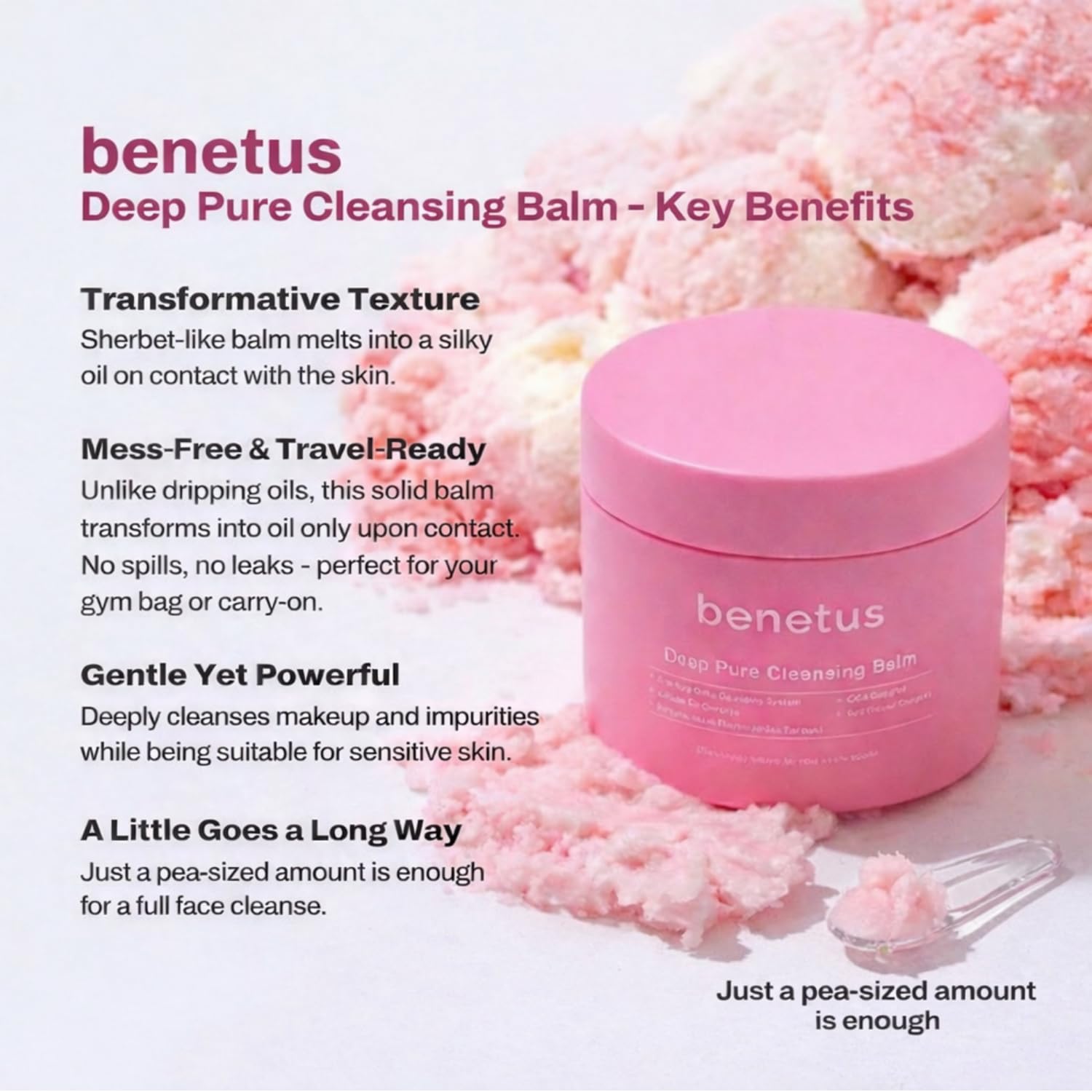 Hygienic scoop included for precise portion control with Benetus balm.