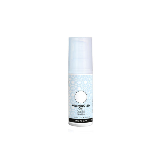 Benev Vitamin C 20% gel bottle highlighting brightening and antioxidant protection