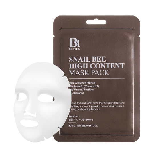Benton Snail Bee mask closeup highlighting soothing hydration and skin comfort.