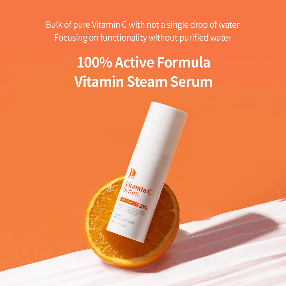 BENTON Vitamin C Serum outer packaging displayed to emphasize a premium, stable formulation.