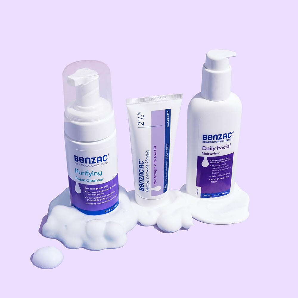 Close-up of Benzac cleanser foam reaching pores during cleansing