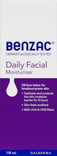 Benzac Daily Moisturiser bottle top view showing non-greasy fragrance-free formula