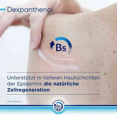 Clinical testing note and natural-origin ingredients in Bepanthol Derma formula.