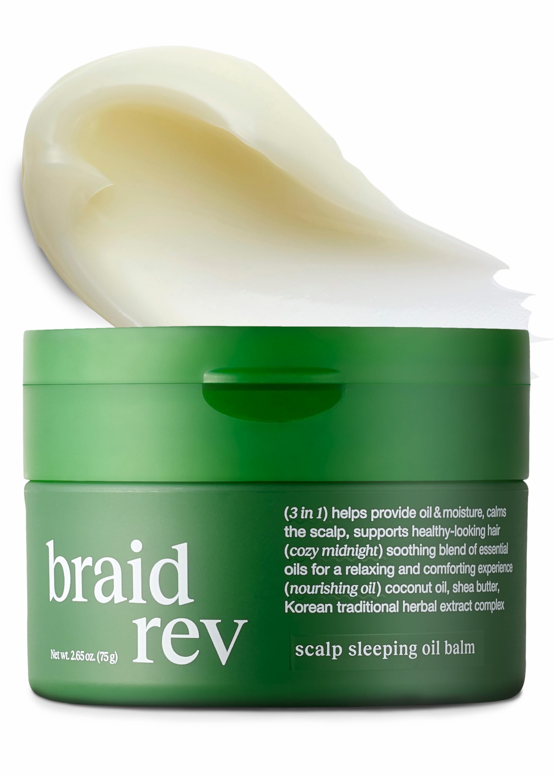 Bephor Braid Rev Scalp Sleeping Oil Balm jar close-up showing nourishing scalp care.