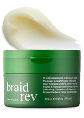 Bephor Braid Rev Scalp Sleeping Oil Balm jar close-up showing nourishing scalp care.