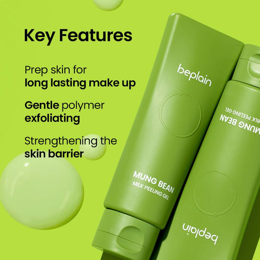 Beplain gel texture on hand shows smooth, fragrance-free exfoliation.