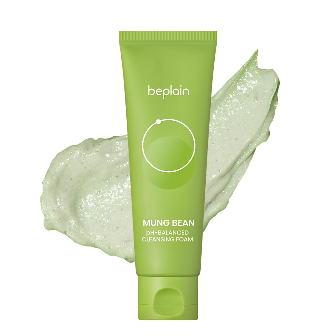 Beplain mung bean ph-balanced cleansing foam bottle, fragrance-free for sensitive skin.