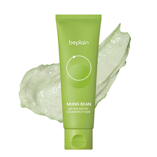 Beplain mung bean ph-balanced cleansing foam bottle, fragrance-free for sensitive skin.