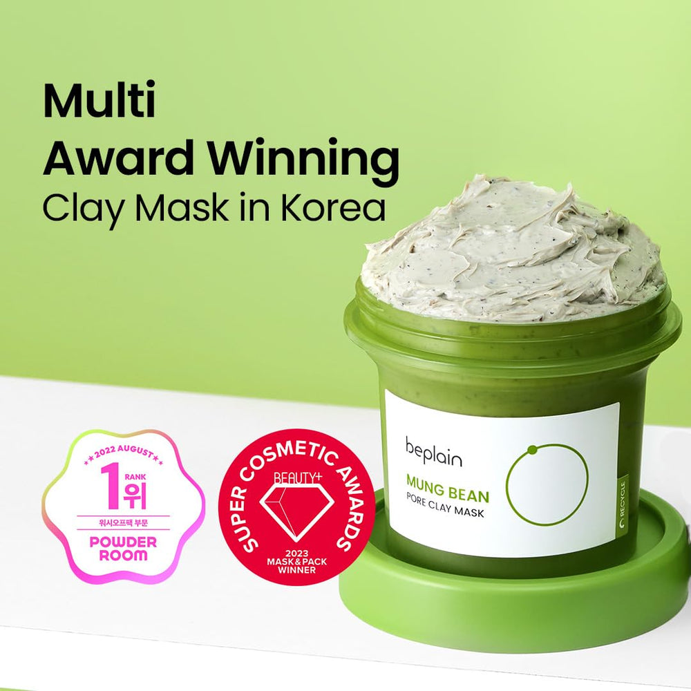 Beplain mung bean pore clay mask spoon ready to scoop and apply