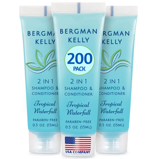 Bergman Kelly travel-size 2-in-1 bottle with tropical waterfall scent for guests
