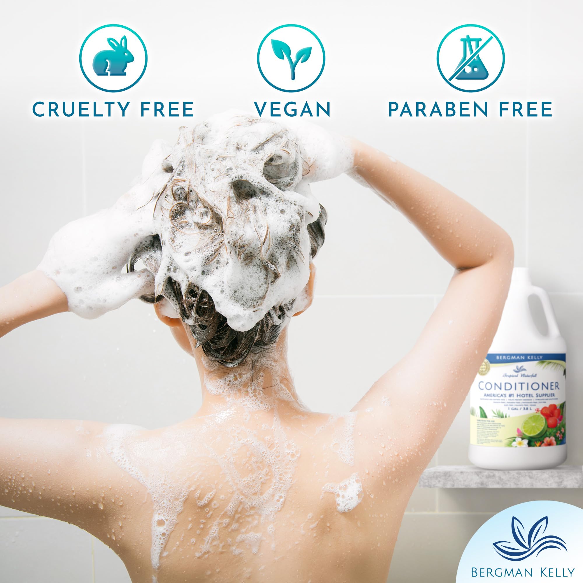 BERGMAN KELLY Tropical Waterfall label close-up with paraben-free formulation.
