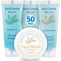 BERGMAN KELLY hotel soap bars packaging highlighting leak protection and hygiene